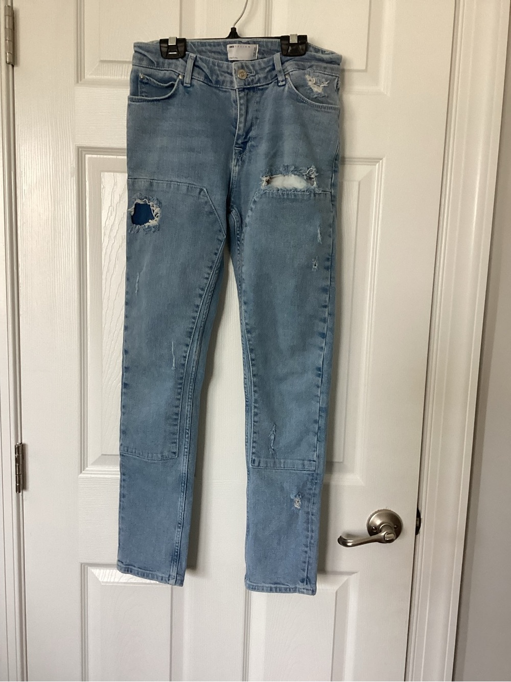 ASOS Light Blue Ripped Double Leg Lined Skinny Jeans